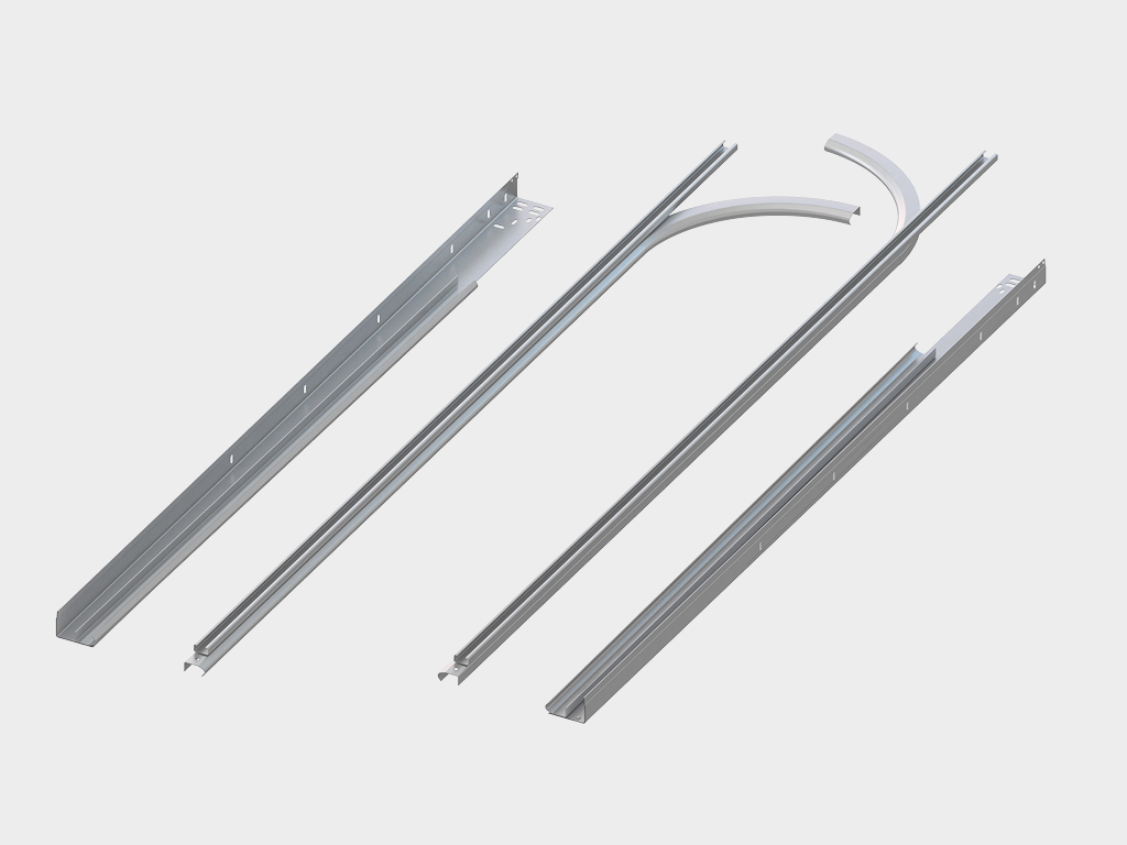 1,5–2 mm qalinlikdagi galvaniizlangan po‘latdan yasalgan yo‘riqnoma va burchakli stoykalar to‘plami yuqori mustahkamlikka ega bo‘lib, o‘rnatish uchun zarur bo‘lgan barcha perforatsiyalarga ega.